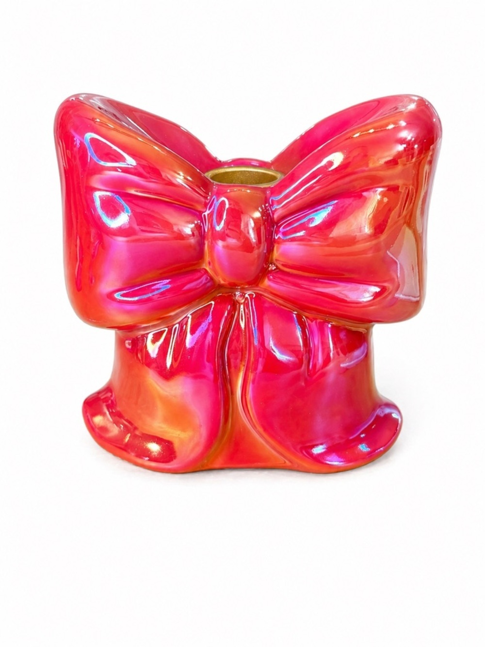 🎀 NWT Iridescent Bow Ceramic Candle Holder Pink Red Coquette Vanity Decor